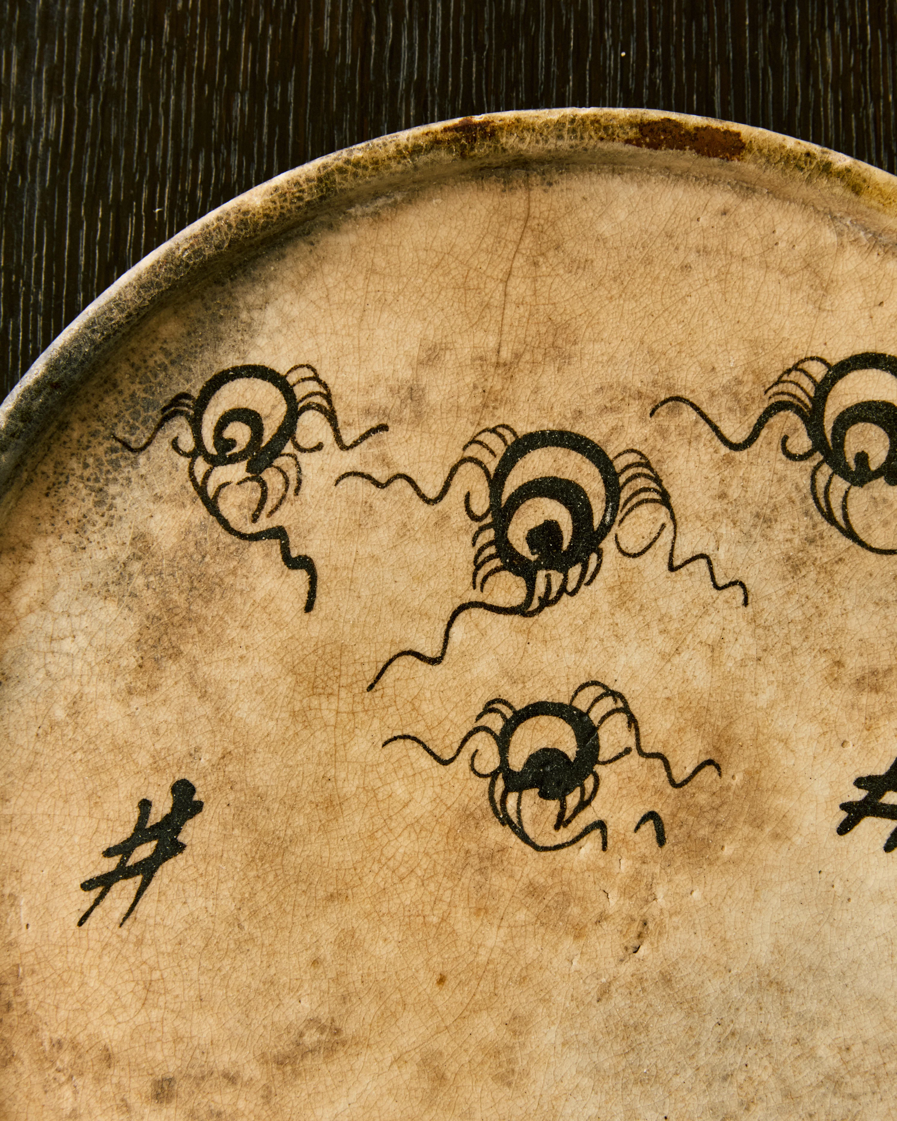 ANTIQUE JAPANESE ORIBE CERAMIC PLATE - Image 4