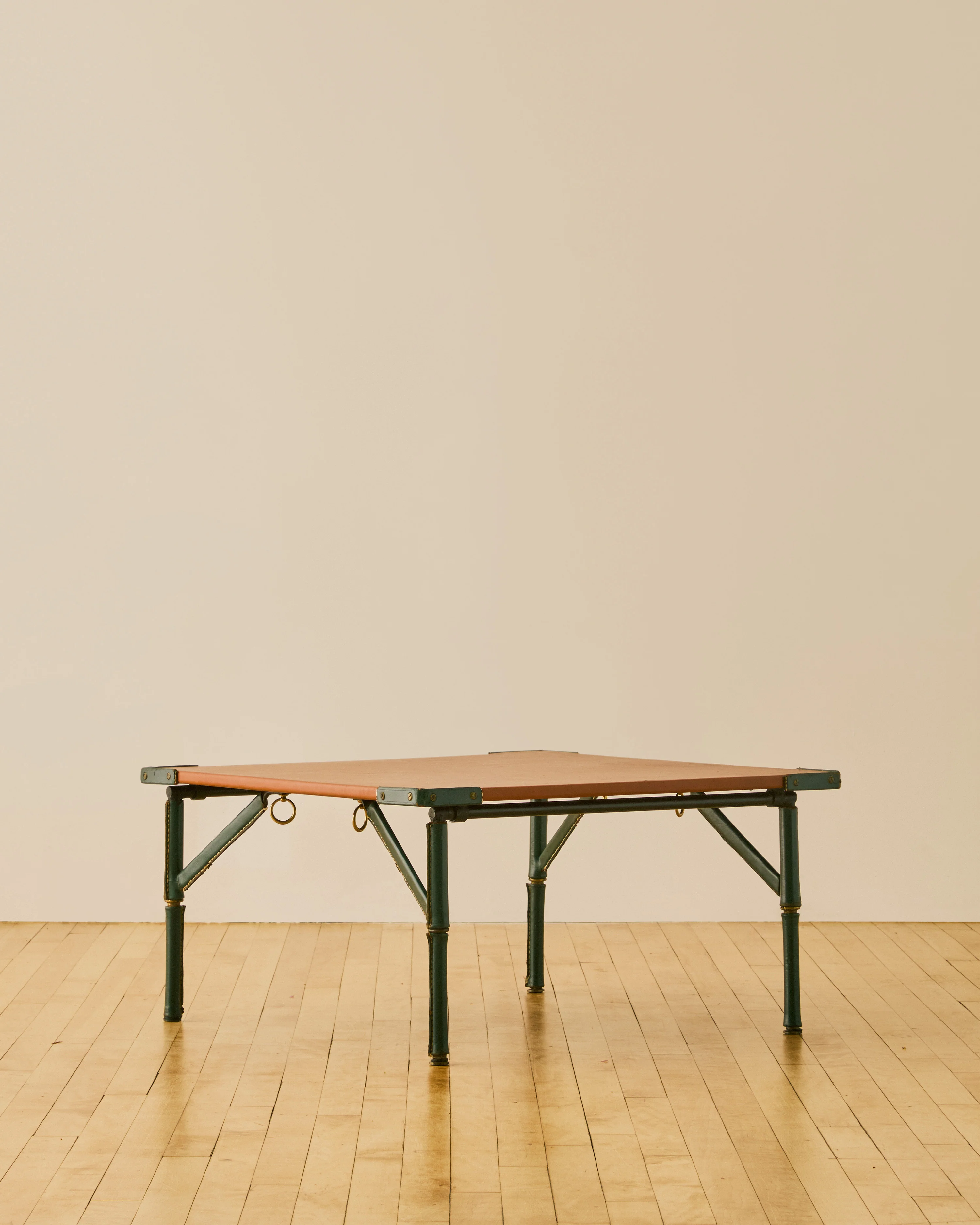 JACQUES ADNET LEATHER WRAPPED FOLDING COFFEE TABLE C. 1950 - Image 3
