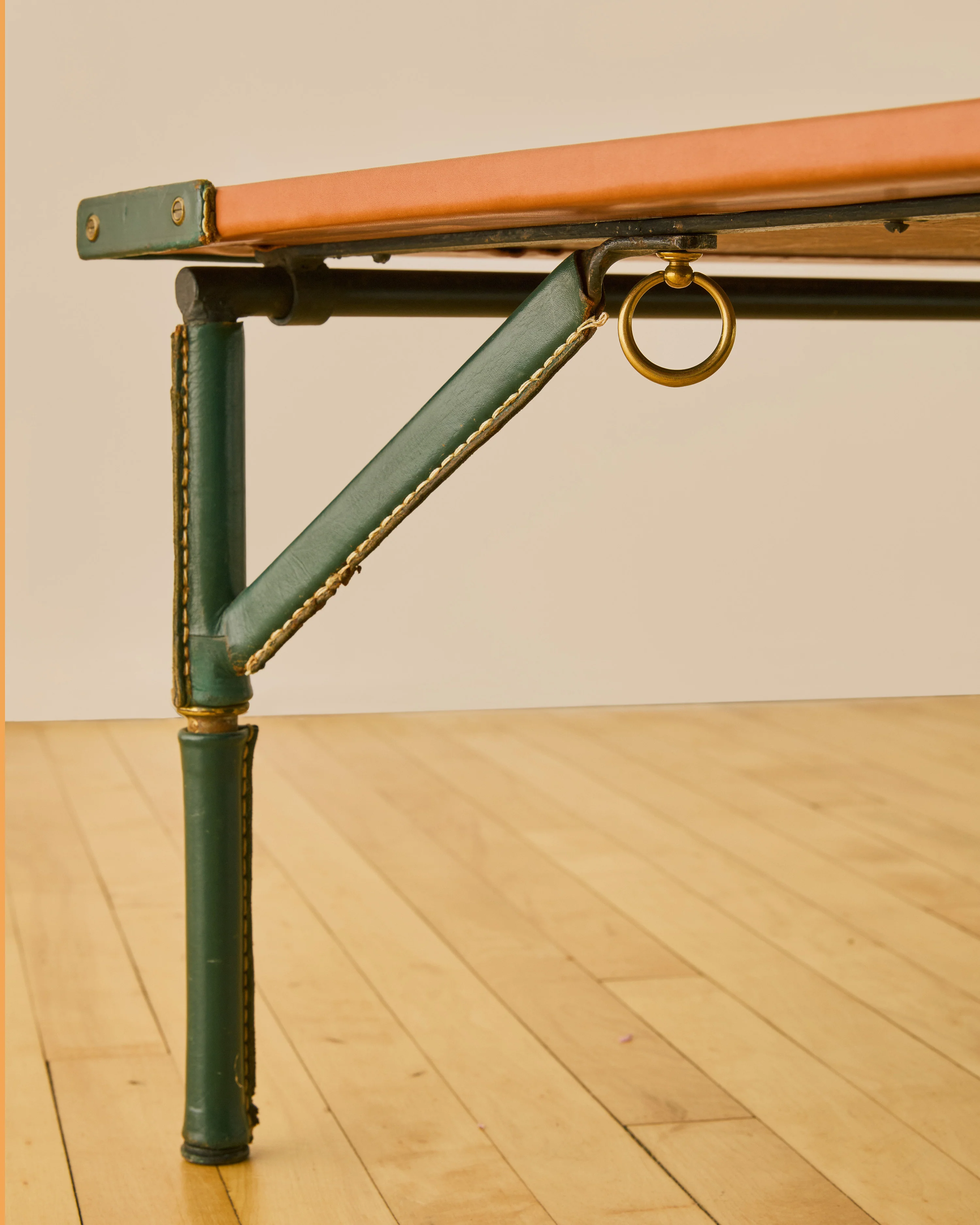 JACQUES ADNET LEATHER WRAPPED FOLDING COFFEE TABLE C. 1950 - Image 5