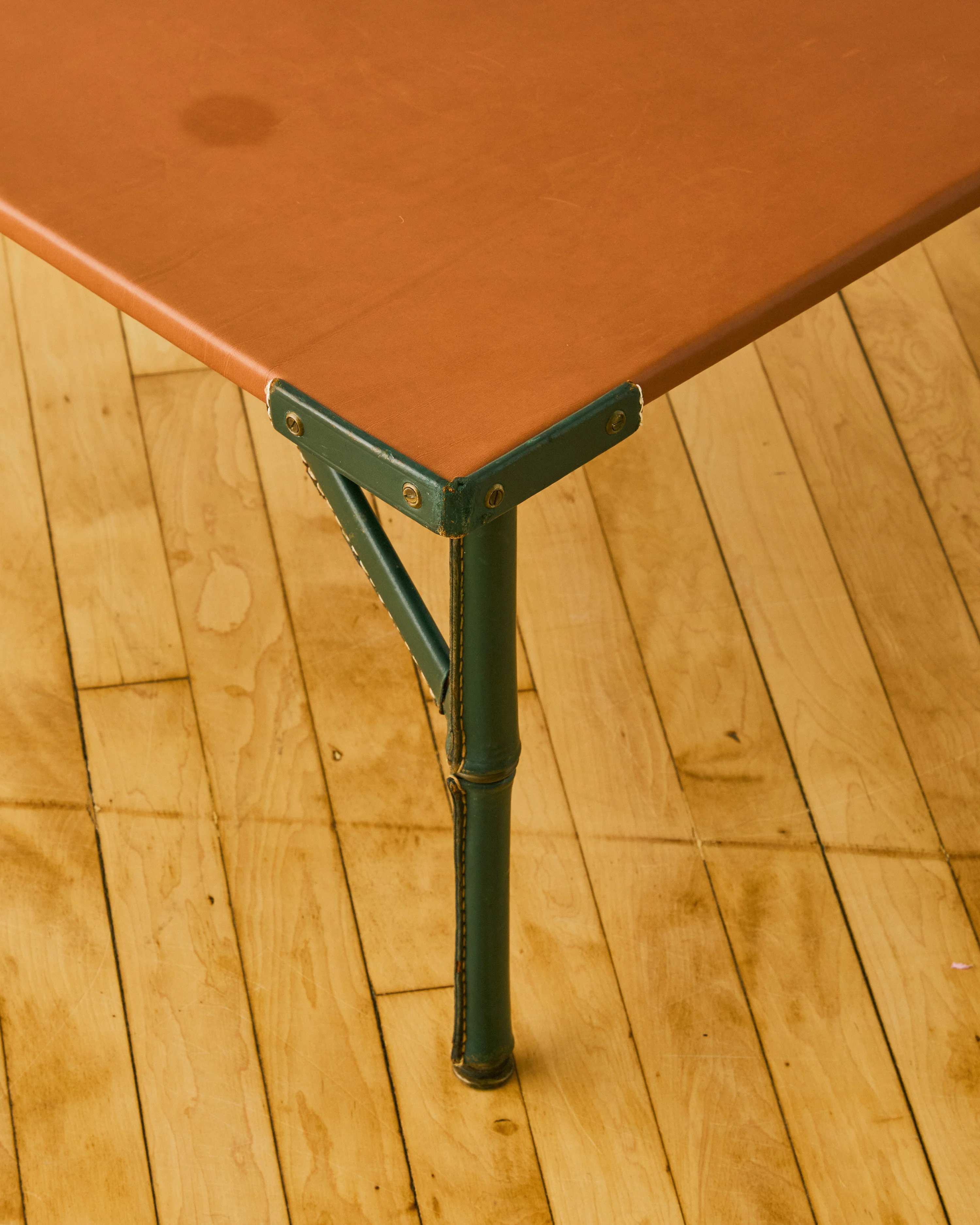 JACQUES ADNET LEATHER WRAPPED FOLDING COFFEE TABLE C. 1950 - Image 6