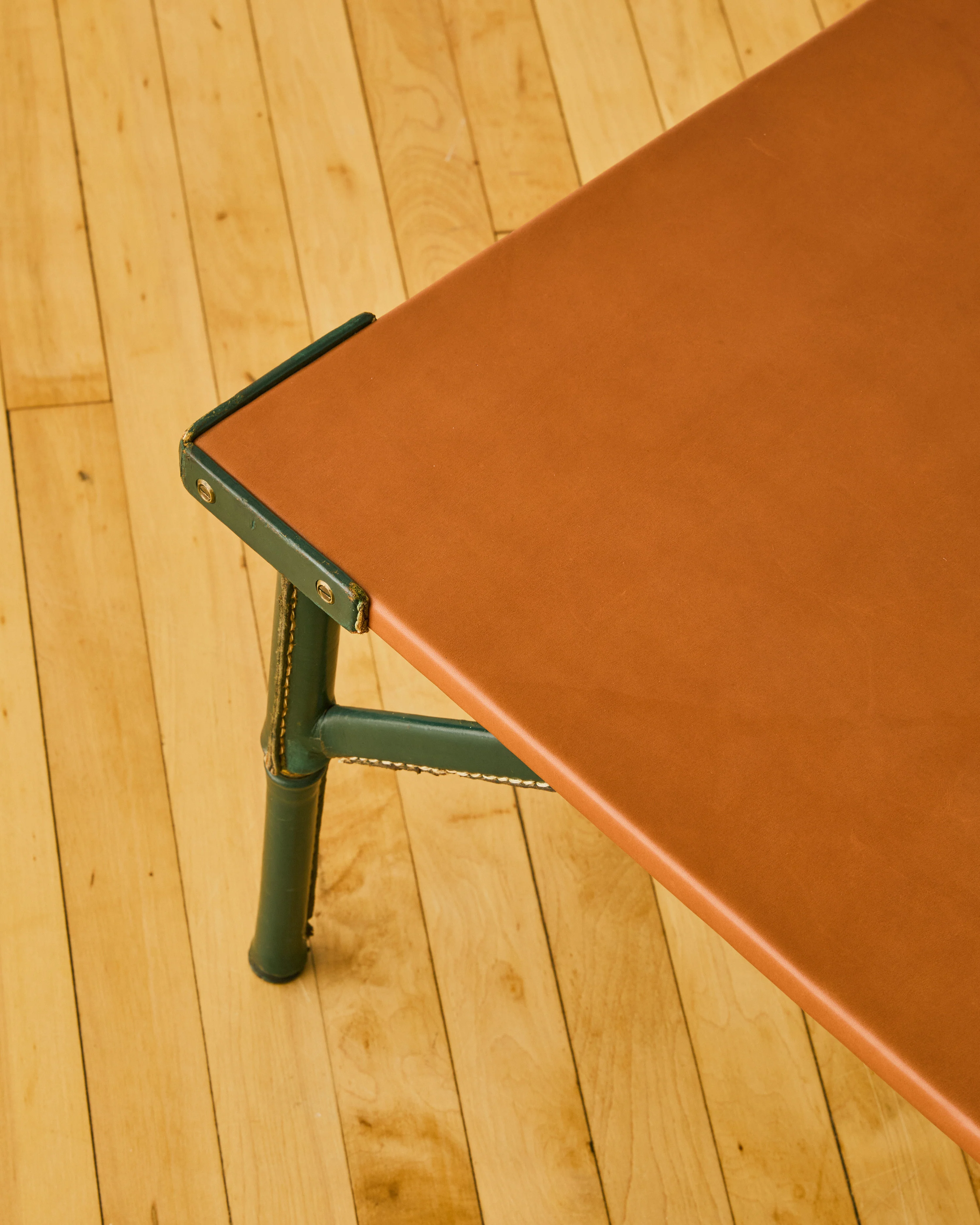JACQUES ADNET LEATHER WRAPPED FOLDING COFFEE TABLE C. 1950 - Image 7