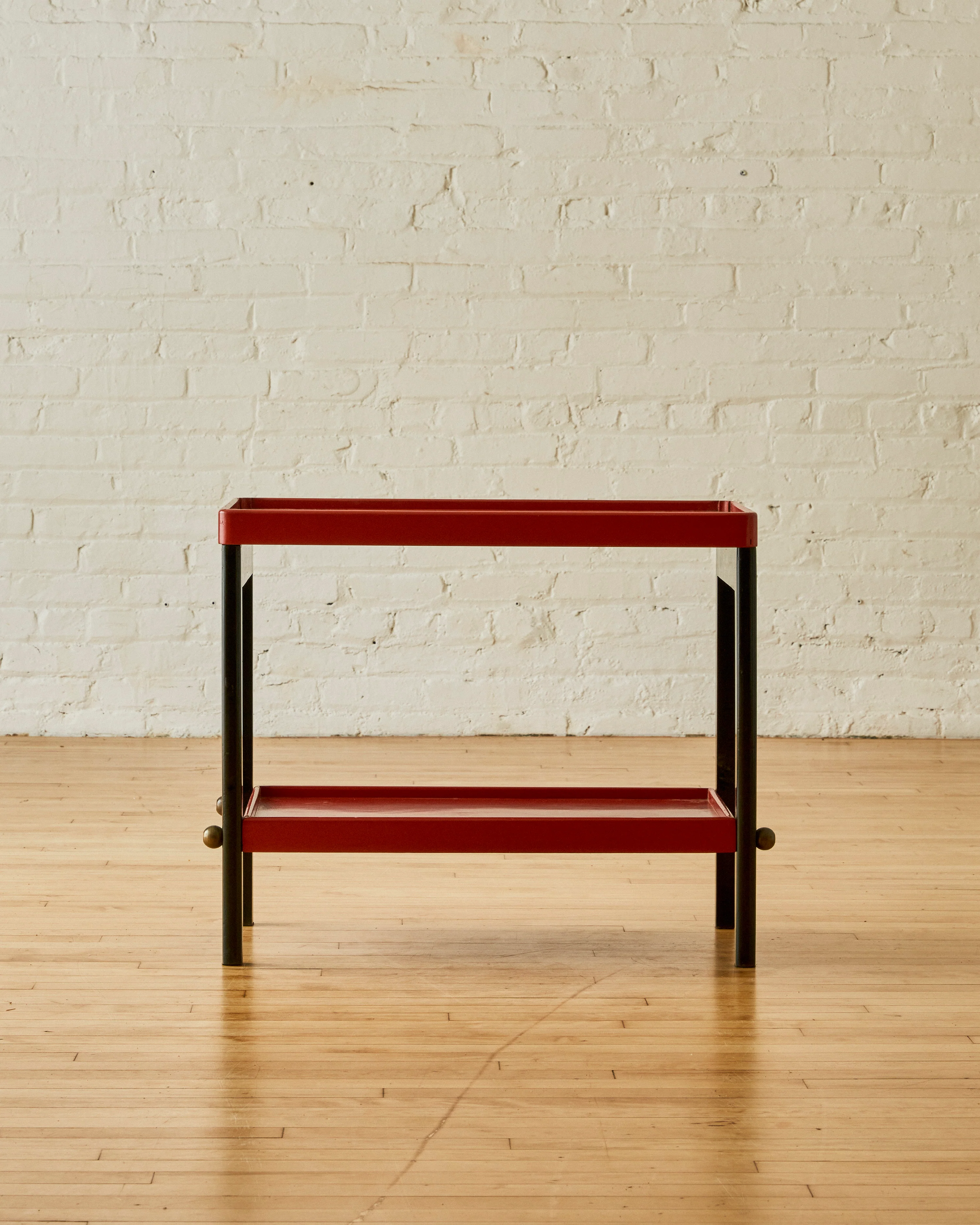 RED LACQUER WOOD SIDE TABLE C. 1955 - Image 5
