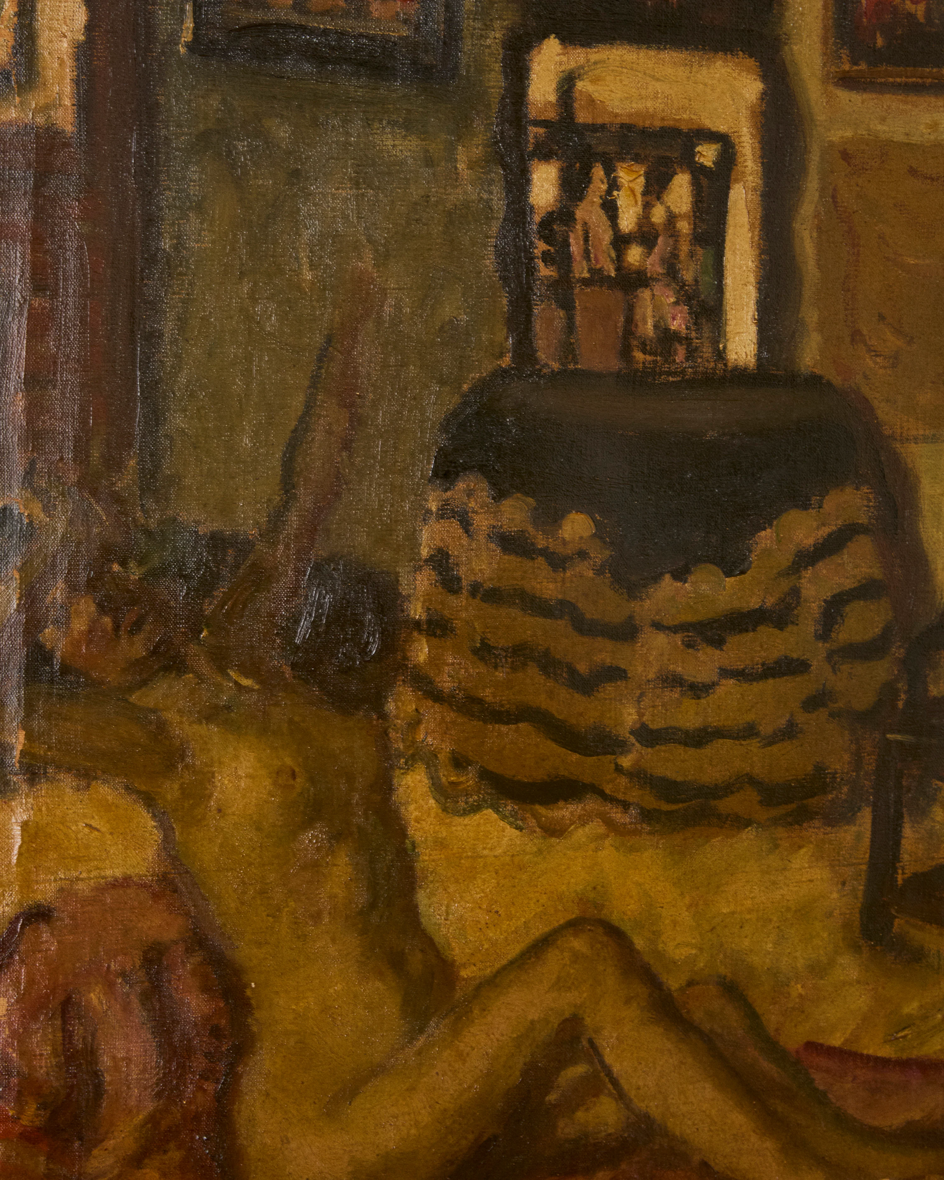 SEATED NUDE IN AN INTERIOR OIL ON CANVAS BY ISTVAN CSOK - Image 5