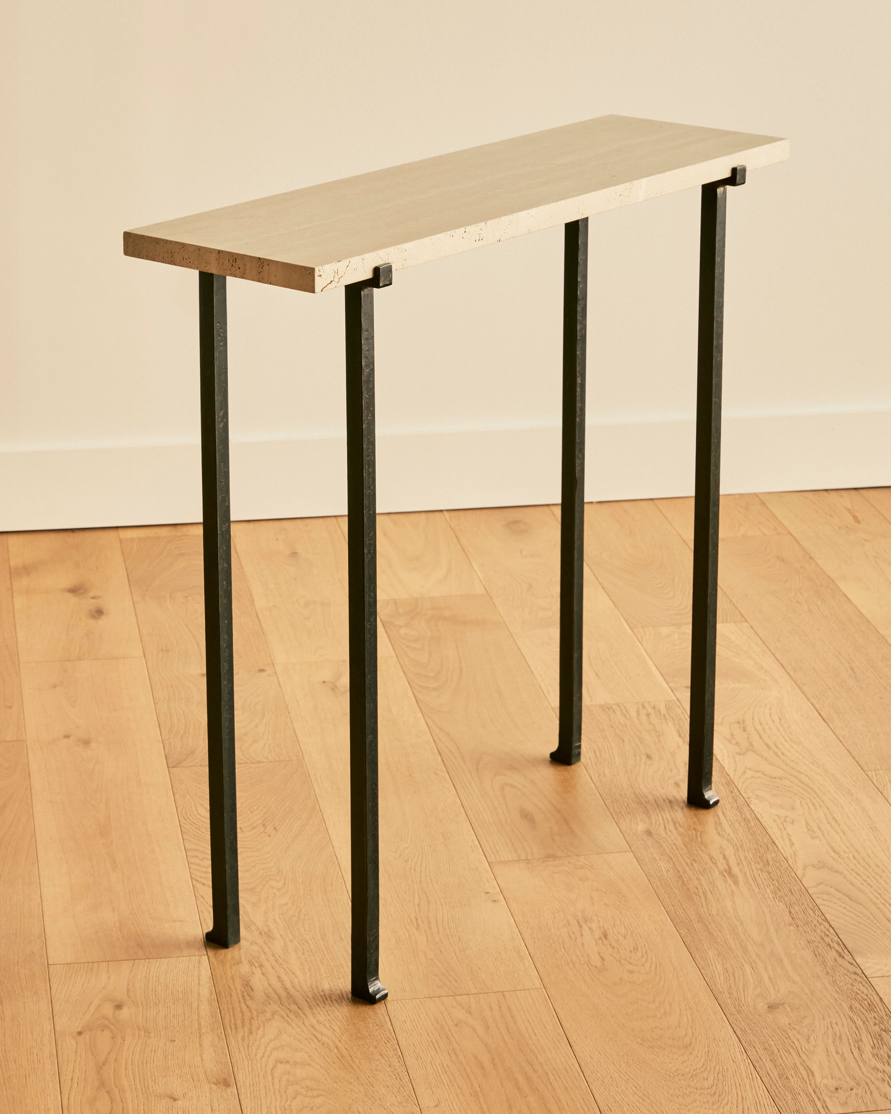 TRAVERTINE AND FORGED STEEL CONSOLE - Image 4