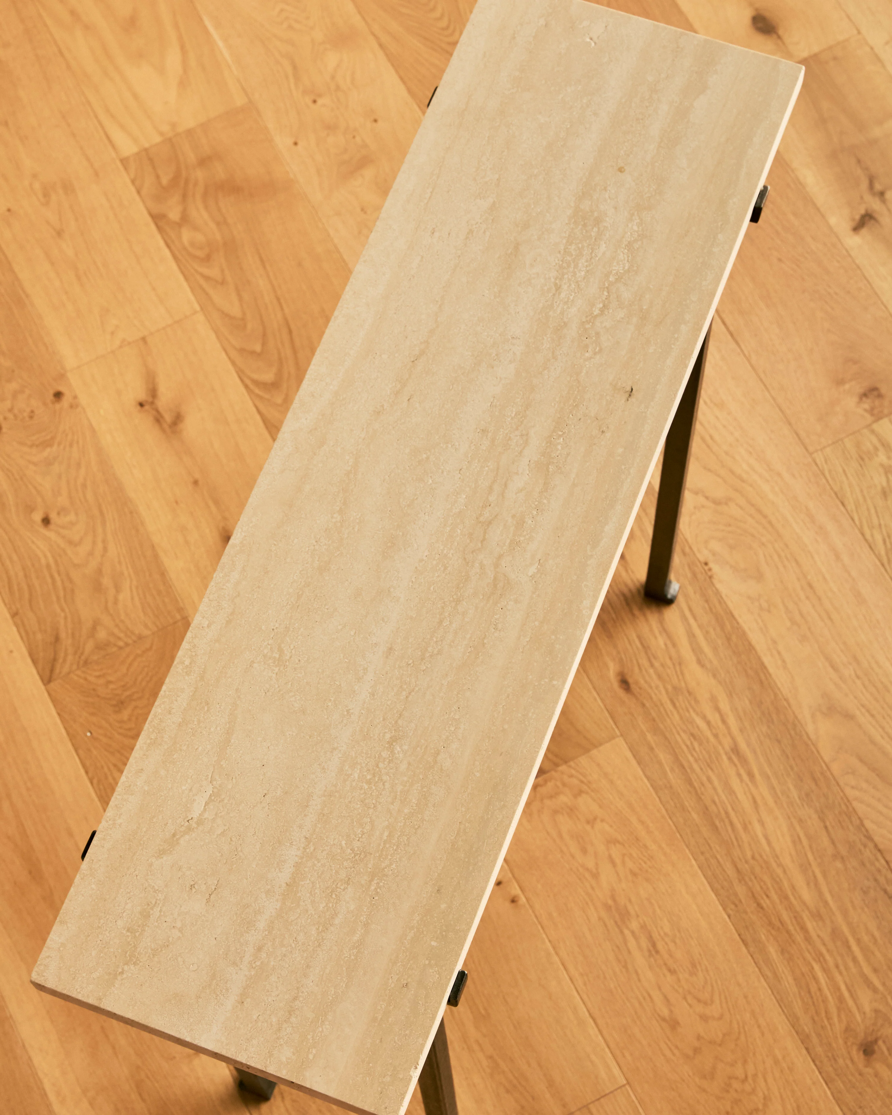 TRAVERTINE AND FORGED STEEL CONSOLE - Image 5